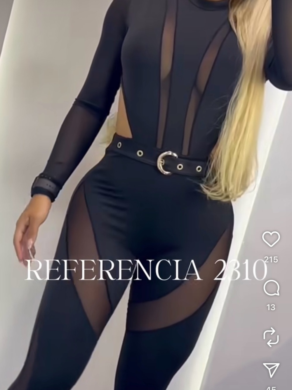 Black Mesh Panel One-Piece Jumpsuit with Belt